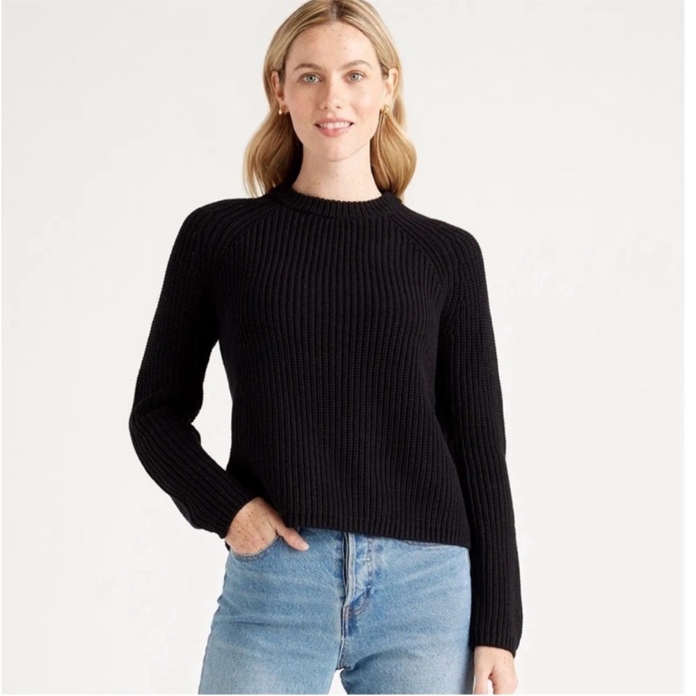 Quince 100% Organic Cotton Fisherman Crewneck Sweater medium black